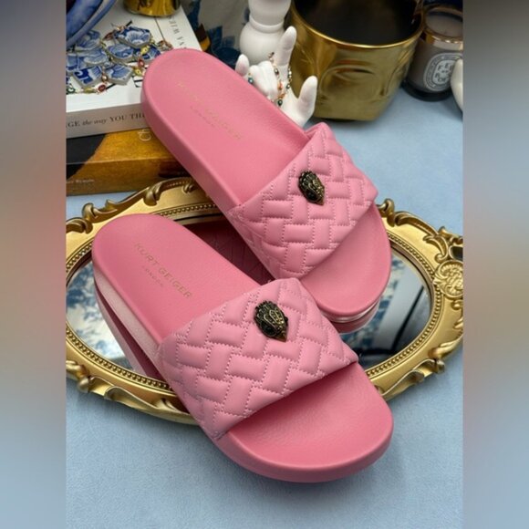 🆕 KURT GEIGER LONDON 🧿 NWOT Meena Eagle Quilted Slide, Pink - Sz 38 US 7.5 - Picture 8 of 14